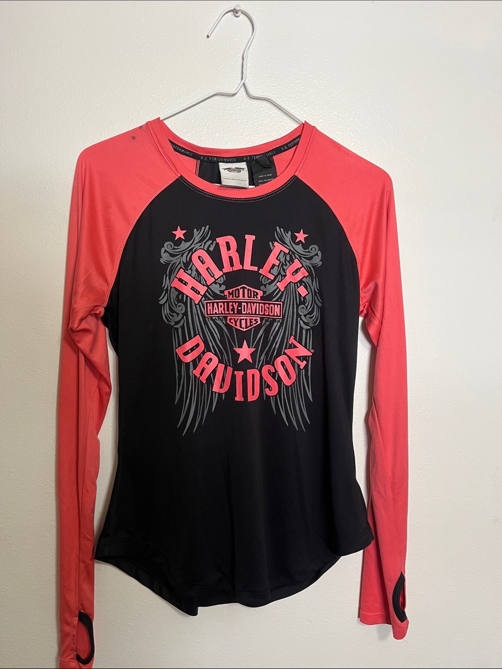 Harley-Davidson Black & Coral Raglan Graphic Long Sleeve Shirt